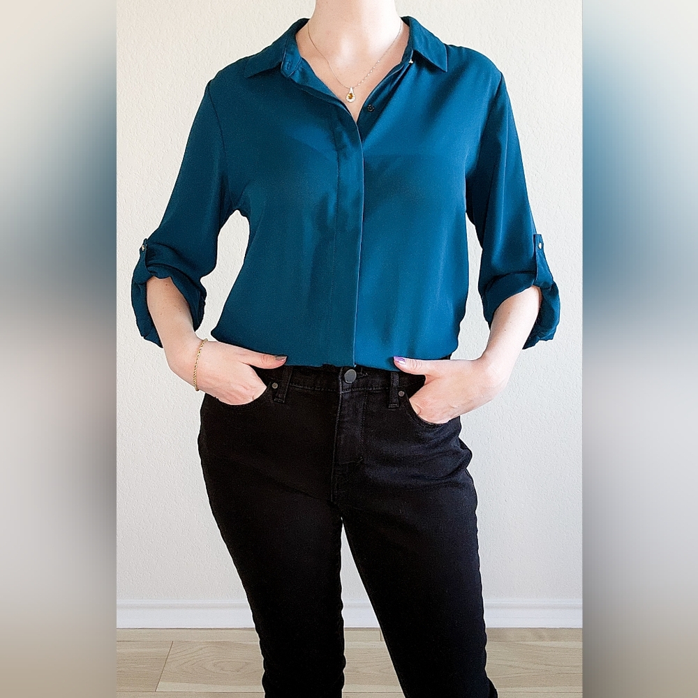 Mossimo Teal Button-down Shirt, Long Sleeve, Size M